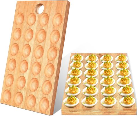 24 Holes Reversible Wood Deviled Egg Platter Charcuterie Board for Serving Vegetables