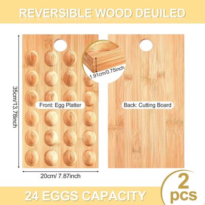 24 Holes Reversible Wood Deviled Egg Platter Charcuterie Board for Serving Vegetables