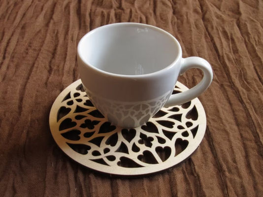 Unique Wooden Rosette Coasters for Coffee Cup in Natural Birch and Gothic Rustic Design