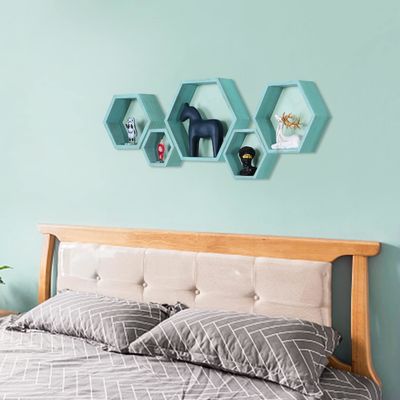 Wood Farmhouse Storage Honeycomb Wall Shelf Wall Mounted Set 5 Hexagon Floating Shelves