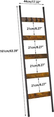 202405 Bathroom Blanket Ladders Wall Leaning Metal Holder Rack with Hooks and Printing burned