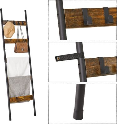 202405 Bathroom Blanket Ladders Wall Leaning Metal Holder Rack with Hooks and Printing burned