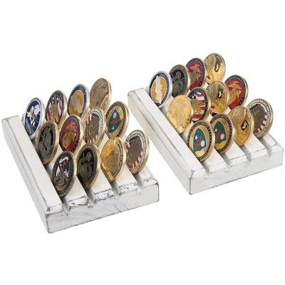 Painted Brown 4 Row Torched Wood Military Challenge Coin Display Holder Stand 4x6x1inch