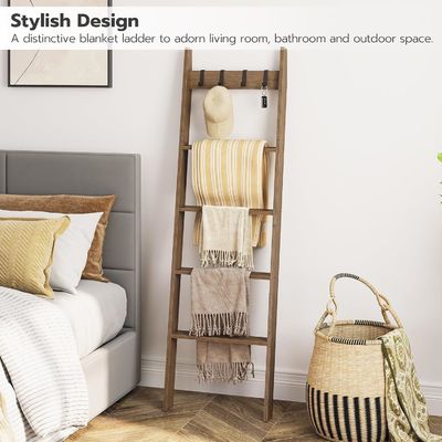 Common Size 5-Tier Wall Leaning Towel Rack with Burned Printing and Decorative Design