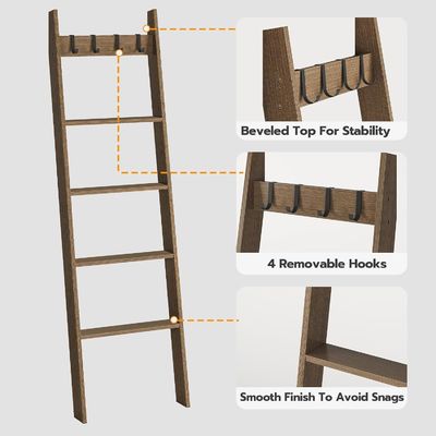 Common Size 5-Tier Wall Leaning Towel Rack with Burned Printing and Decorative Design
