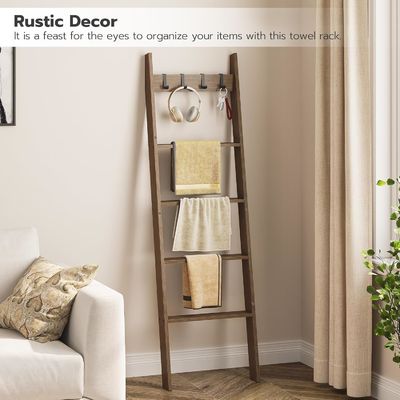Common Size 5-Tier Wall Leaning Towel Rack with Burned Printing and Decorative Design