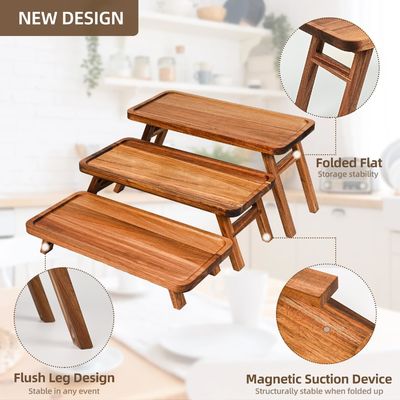 3 Tier Wooden Cupcake Tower Display Stand Acacia Wood Foldable Serving Tray for Part