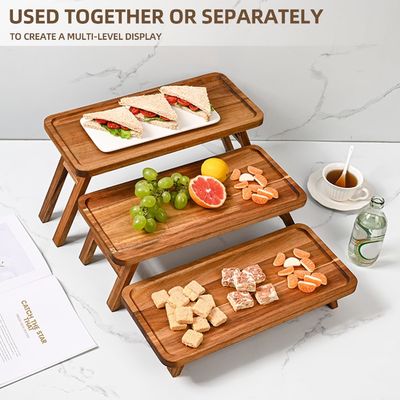 3 Tier Wooden Cupcake Tower Display Stand Acacia Wood Foldable Serving Tray for Part