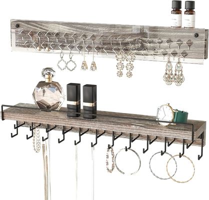 Custom Rustic Farmhouse Wood Earring Display and Clear Acrylic Necklace Wall Mount Holder
