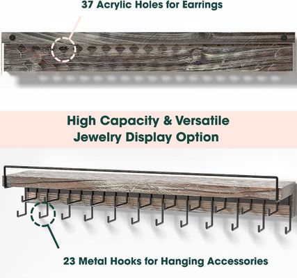 Custom Rustic Farmhouse Wood Earring Display and Clear Acrylic Necklace Wall Mount Holder