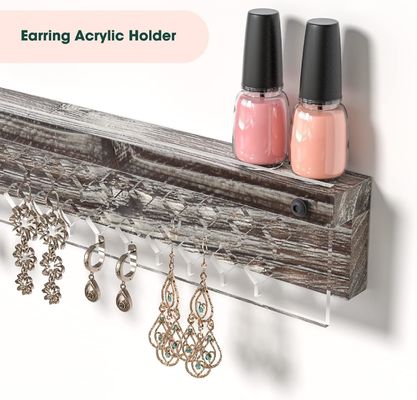 Custom Rustic Farmhouse Wood Earring Display and Clear Acrylic Necklace Wall Mount Holder