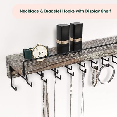 Custom Rustic Farmhouse Wood Earring Display and Clear Acrylic Necklace Wall Mount Holder