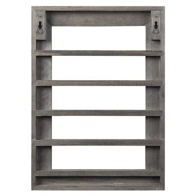 5-Tier Vintage Gray Wood Printing Burned Challenge Coin Display Rack for Wall Mount