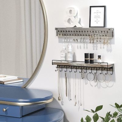Custom Rustic Farmhouse Wood Earring Display and Clear Acrylic Necklace Wall Mount Holder
