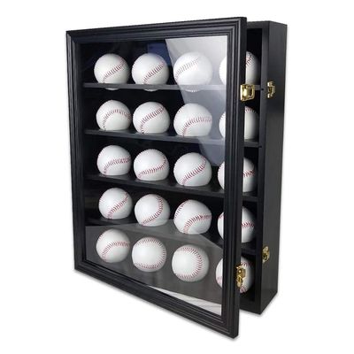 Wood and Acrylic Black 20 Baseball Display Case Cabinet for Storing Sports Memorabilia