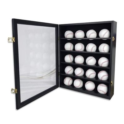 Wood and Acrylic Black 20 Baseball Display Case Cabinet for Storing Sports Memorabilia