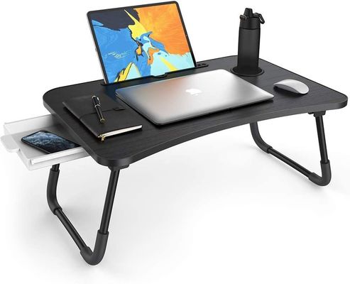 Adjustable Height Folding Lap Desk with Storage Drawer and Cup Holder