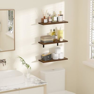 Dark Brown Set Of 5 Wooden Wall Mounted Floating Shelves Household Storage Containers