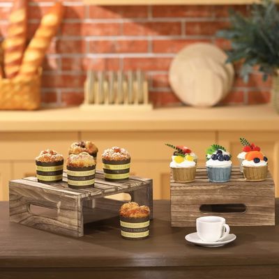 Rustic Brown Burnt Wood Cake Stand Wooden Dessert Buffet Display Holder by Customers