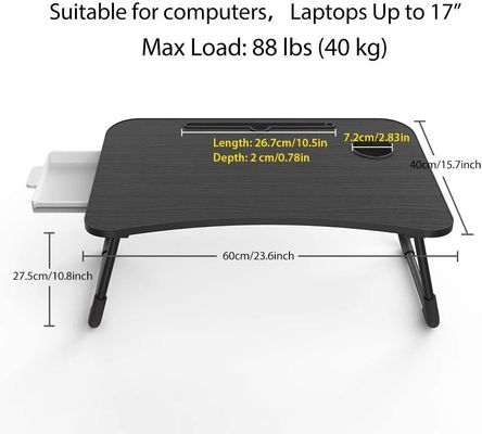 Adjustable Height Folding Lap Desk with Storage Drawer and Cup Holder