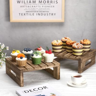 Rustic Brown Burnt Wood Cake Stand Wooden Dessert Buffet Display Holder by Customers