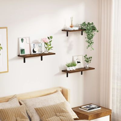 Dark Brown Set Of 5 Wooden Wall Mounted Floating Shelves Household Storage Containers