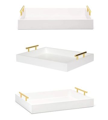 Customized Logo Acceptable White Wooden Serving Tray with Handles Made of Acacia Wood