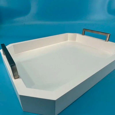 Customized Logo Acceptable White Wooden Serving Tray with Handles Made of Acacia Wood