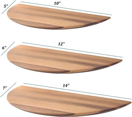 Custom Size Color Semi Circle Shaped Set Of 3 14inch Acacia Wood Floating Shelves