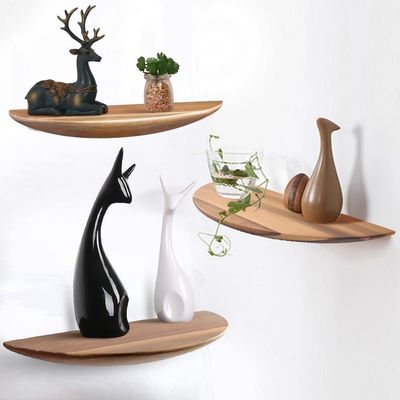 Custom Size Color Semi Circle Shaped Set Of 3 14inch Acacia Wood Floating Shelves