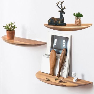 Custom Size Color Semi Circle Shaped Set Of 3 14inch Acacia Wood Floating Shelves