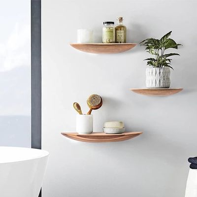 Custom Size Color Semi Circle Shaped Set Of 3 14inch Acacia Wood Floating Shelves