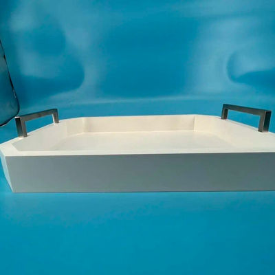 Customized Logo Acceptable White Wooden Serving Tray with Handles Made of Acacia Wood