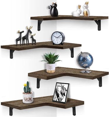 Custom Size Color Material Rustic Wood Corner Floating Shelves Wall Mounted Set Of 4