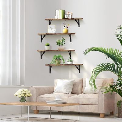 Custom Size Color Material Rustic Wood Corner Floating Shelves Wall Mounted Set Of 4