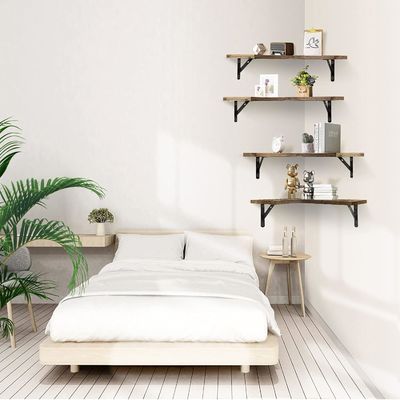 Custom Size Color Material Rustic Wood Corner Floating Shelves Wall Mounted Set Of 4