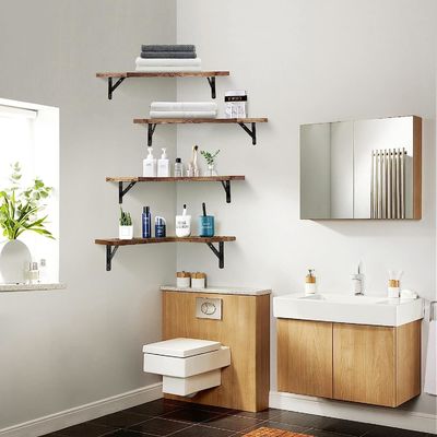 Custom Size Color Material Rustic Wood Corner Floating Shelves Wall Mounted Set Of 4