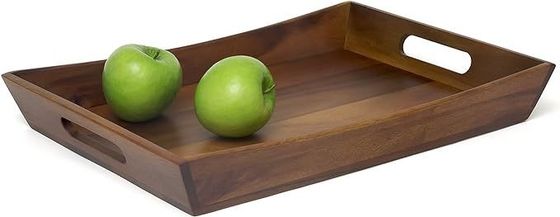 19.88 X 14 X 2.5 Inch Acacia Curved Serving Tray Set With Handle Logo For Gifts Stores