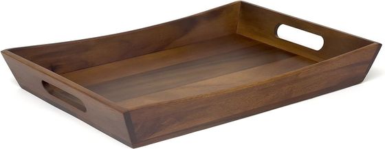 19.88 X 14 X 2.5 Inch Acacia Curved Serving Tray Set With Handle Logo For Gifts Stores