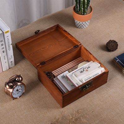 Varnishing Handling Vintage Style Customized Small Wooden Wedding Photo Box with Lock