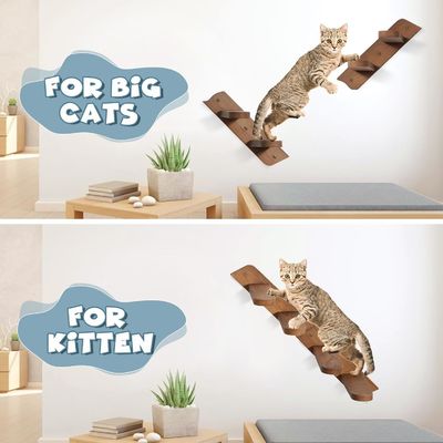 Say Goodbye to Messy Floors Wall Mounted Cat Feeding Shelf with Ladder and 2 Bowls