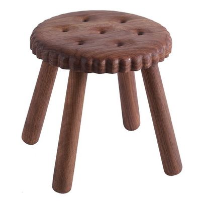 Small Kids' Delight Custom Wooden Stools in Cookie Shape Made of Beech Walnut Wood