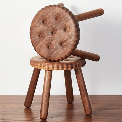 Small Kids' Delight Custom Wooden Stools in Cookie Shape Made of Beech Walnut Wood