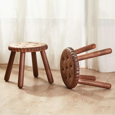 Small Kids' Delight Custom Wooden Stools in Cookie Shape Made of Beech Walnut Wood