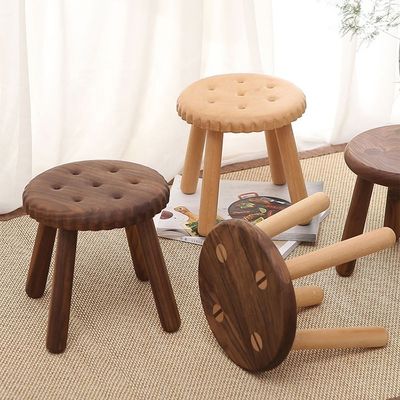 Small Kids' Delight Custom Wooden Stools in Cookie Shape Made of Beech Walnut Wood