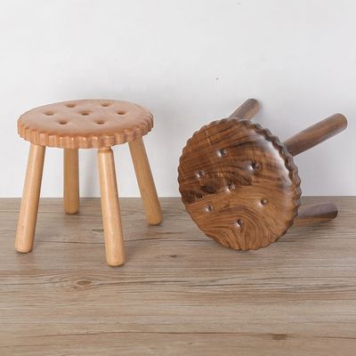 Small Kids' Delight Custom Wooden Stools in Cookie Shape Made of Beech Walnut Wood