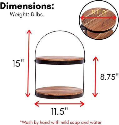 As Your Request 2 Tier Wooden Serving Tray with Metal Holder Cake Dessert Display