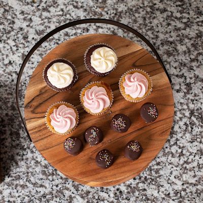 As Your Request 2 Tier Wooden Serving Tray with Metal Holder Cake Dessert Display