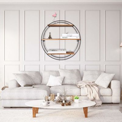Floating Hanging Shelf for Picture Frames and Displaying Sundries in Wooden Metal