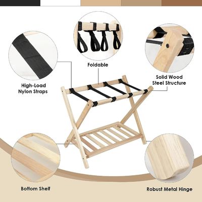 High Quantity 2 Tier Foldable Luggage Racks with Shelf and Heavy Duty Nylon Belts